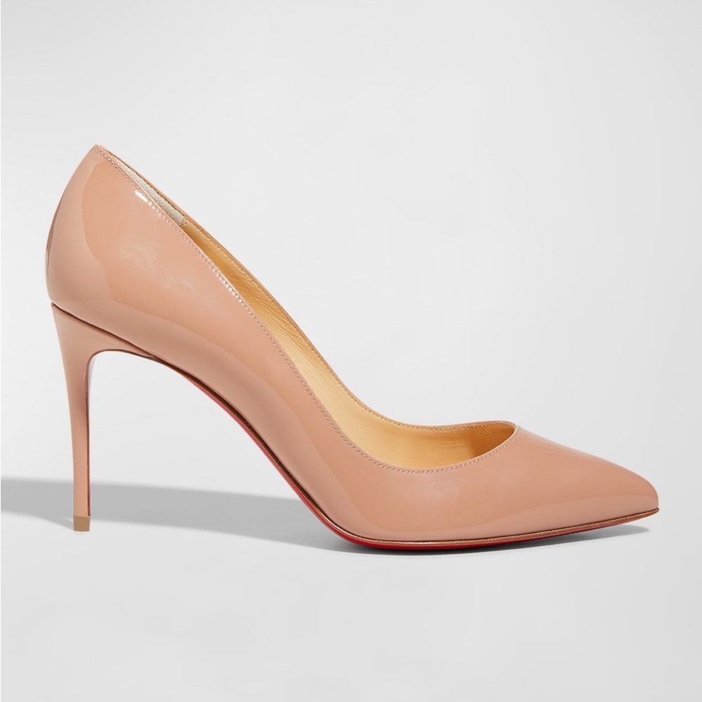 CHRISTIAN LOUBOUTIN NIB Pigalle Follies Patent Leather Nude 85mm Beige Pumps 37